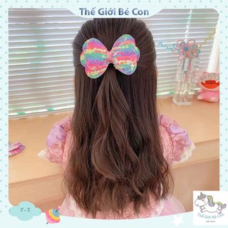 Dây cột tóc cho bé, lấp lánh đính nơ nhiều màu, Dây thun cột tóc