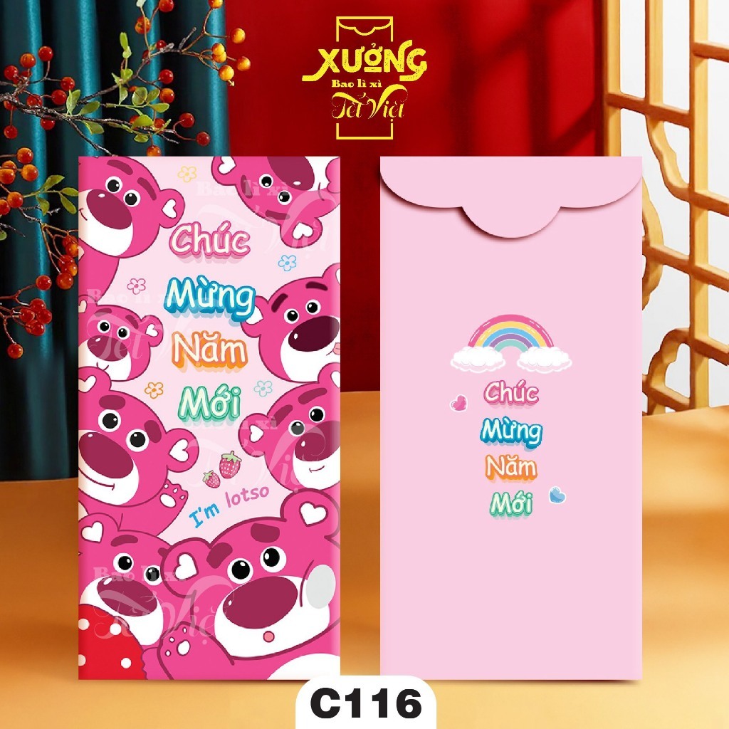 Combo 100 Lì Xì Tết, Bao Lì Xì Hoạt Hình ChiBI Gấu Dâu, Doraemon Tết 2024 PUKAPI
