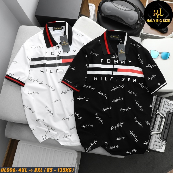 Áo polo nam TOMMY màu trắng họa tiết chữ kí trẻ trung, năng động - HL006