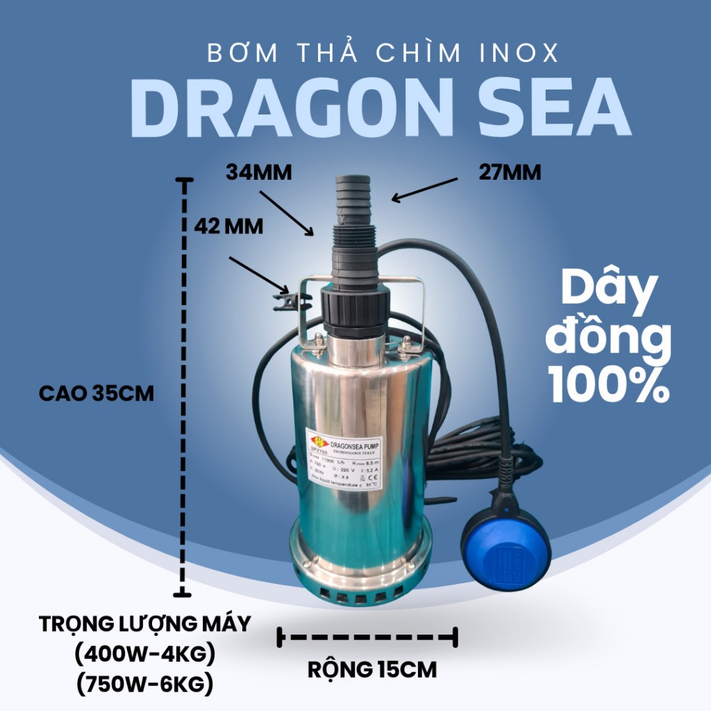 Bơm nước thả chìm chống ngập inox 400w và 750w