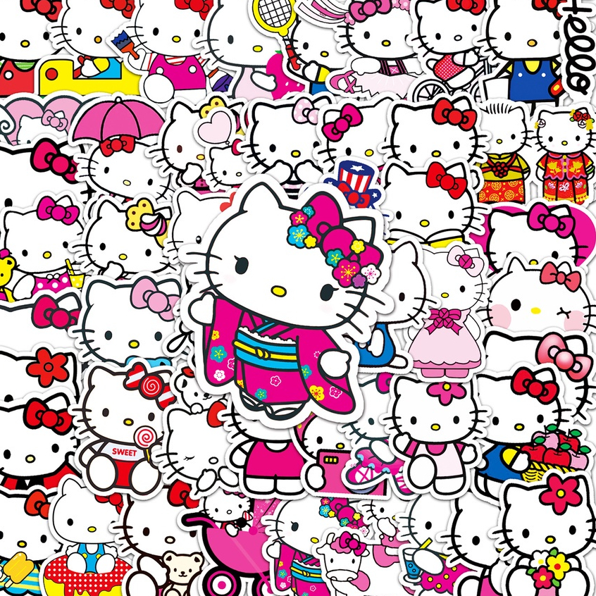 Hình sticker cute chống thấm nước dễ thương dán mũ bảo hiểm xe laptop vali sổ bình nước hello kitty