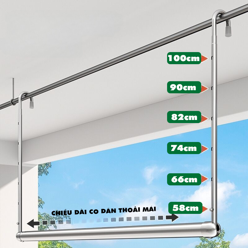 CÂY PHƠI MÓC TREO THÔNG MINH GẤP GỌN INOX 1m2 -2m4