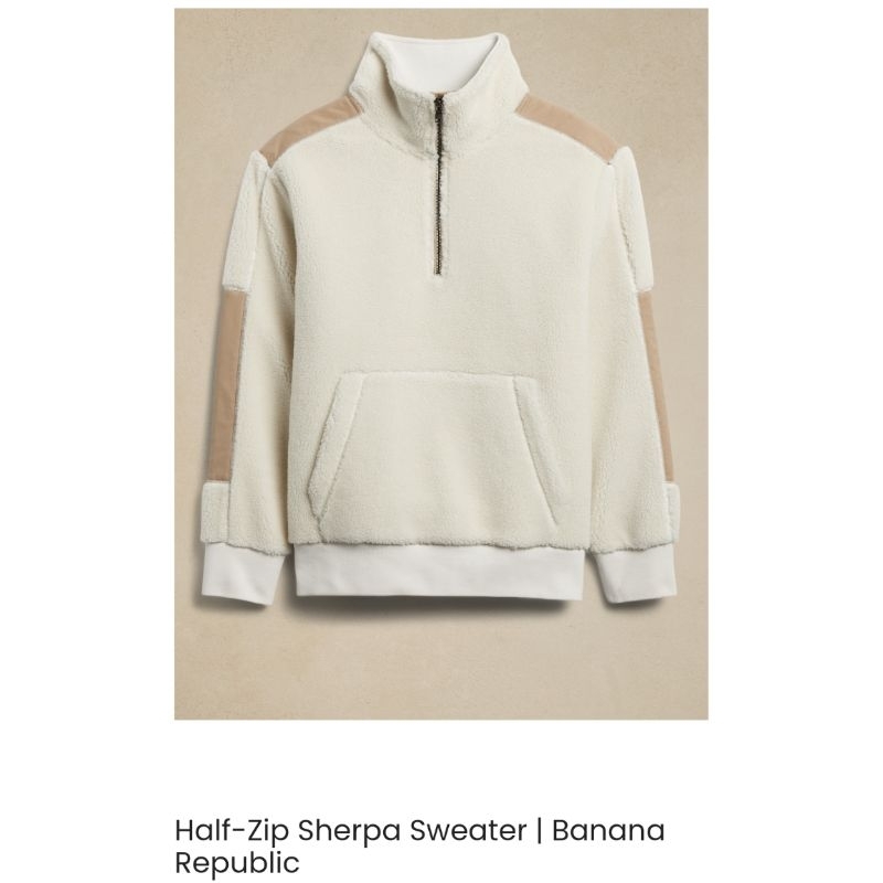 Áo sweater lông cừu Banana Republic vnxk áo cổ cao phối khoá zip chất nỉ dày ấm màu trắng kem xuất khẩu dư xịn