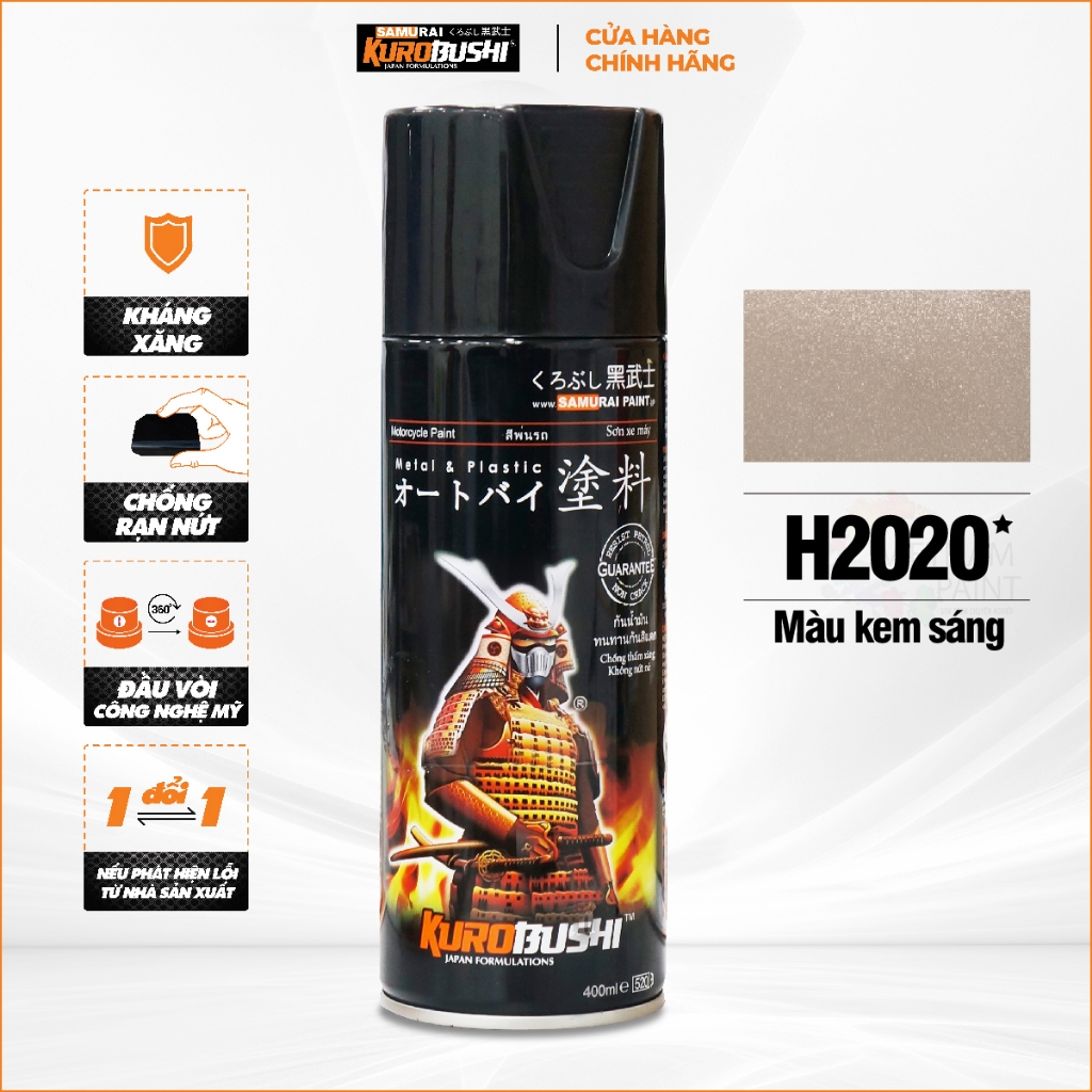 Sơn xịt SAMURAI Kurobushi - MÀU KEM SÁNG H2020 (400ml) chuyên dùng cho xe máy