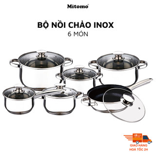 Bộ nồi inox 6 món cao cấp, 5 đáy liền nguyên khối Mitomo Kaisa Villa KV001 - Hàng chính hãng