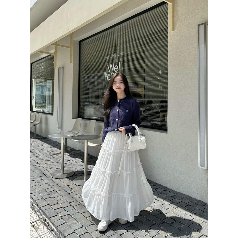 Chân váy voan bèo dáng dài có lót trong