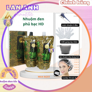 COMBO Nhuộm đen HD+ Bộ dụng cụ nhuộm tóc. Nhuộm đen không dính da đầu. Hàng chuẩn chất lượng loại 1