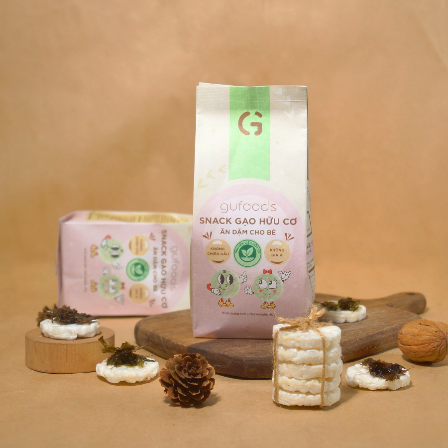 Combo 4 gói Bánh snack ăn dặm hữu cơ cho bé GUfoods (mỗi gói 40g) - Thành phần organic, Không gia vị, Dễ Ăn, Dễ tiêu hoá