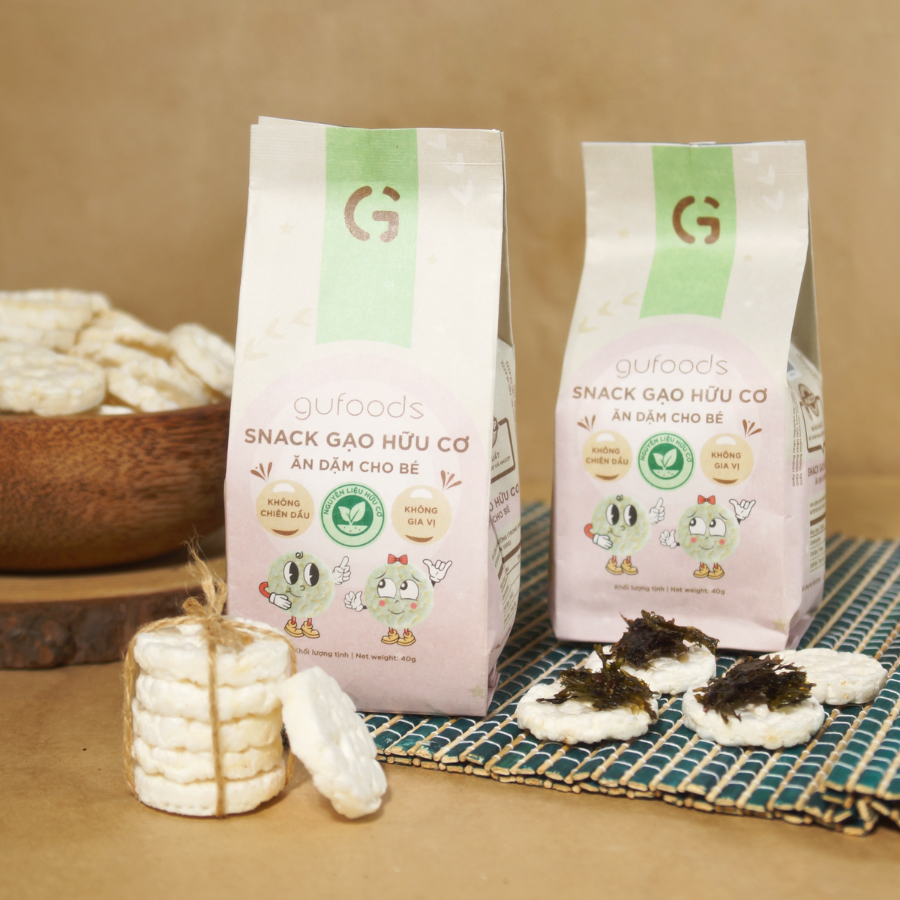 Combo 4 gói Bánh snack ăn dặm hữu cơ cho bé GUfoods (mỗi gói 40g) - Thành phần organic, Không gia vị, Dễ Ăn, Dễ tiêu hoá