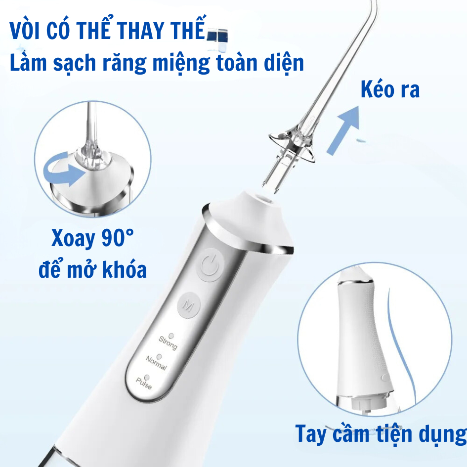 Tăm nước Kaw 3 chế độ kèm 5 đầu xịt đa năng dung tích 300ml KAW VIETNAM