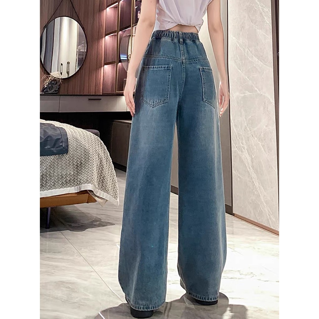 Quần jean nữ Bigsize từ 55kg-85kg ống rộng lưng thun, quần suông cạp cao bo thun hách dáng Ms71 Kikajeans