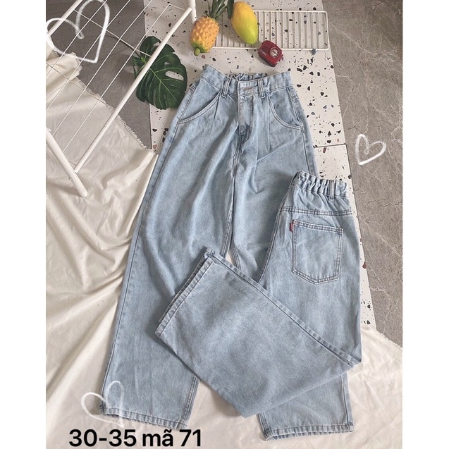Quần jean nữ Bigsize từ 55kg-85kg ống rộng lưng thun, quần suông cạp cao bo thun hách dáng Ms71 Kikajeans