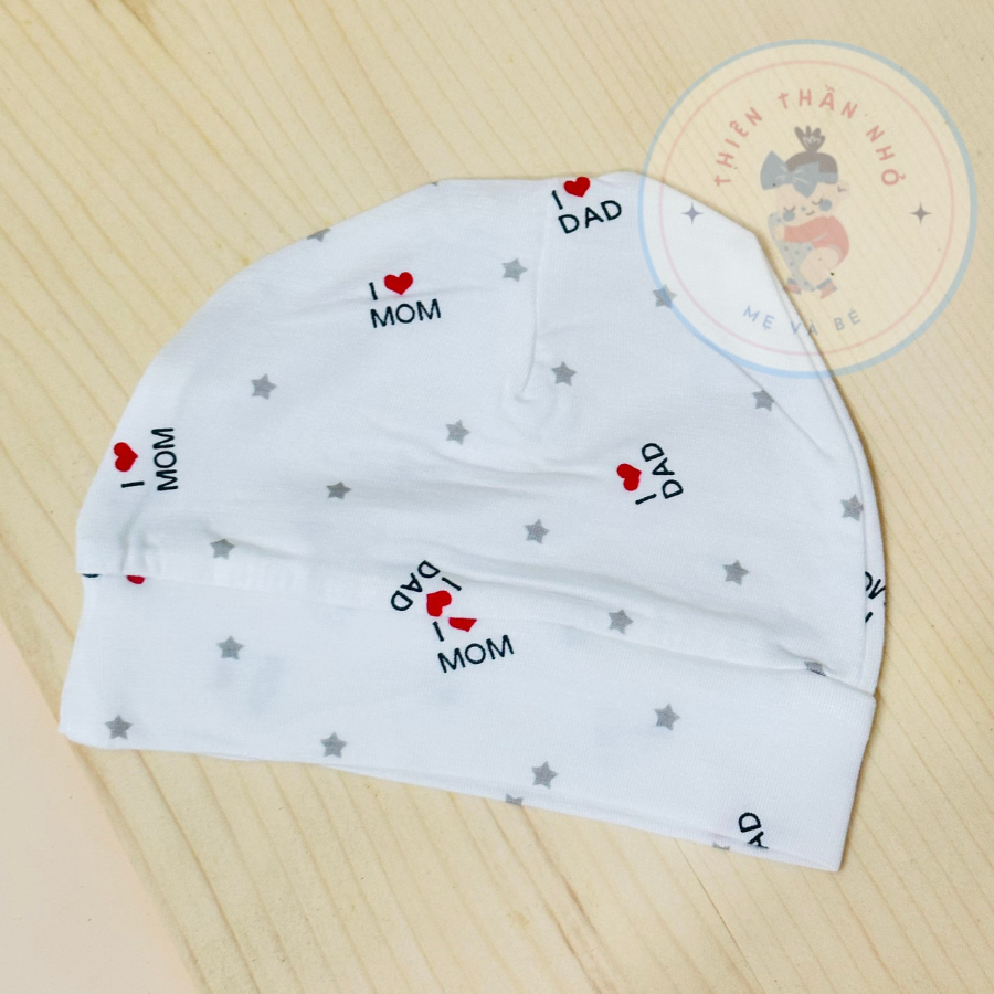 Mũ Sơ Sinh Chất Cotton Thun Lạnh Mềm Mịn Cho Bé Trai, Bé Gái Sơ Sinh Từ 0-3 Tháng