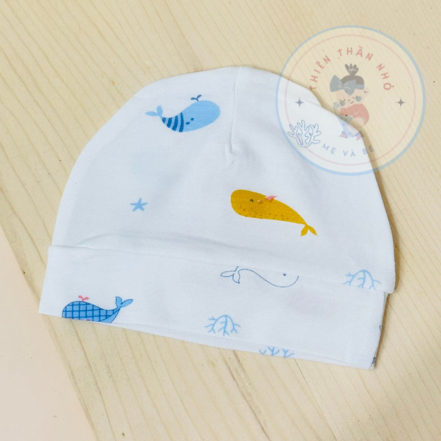 Mũ Sơ Sinh Chất Cotton Thun Lạnh Mềm Mịn Cho Bé Trai, Bé Gái Sơ Sinh Từ 0-3 Tháng