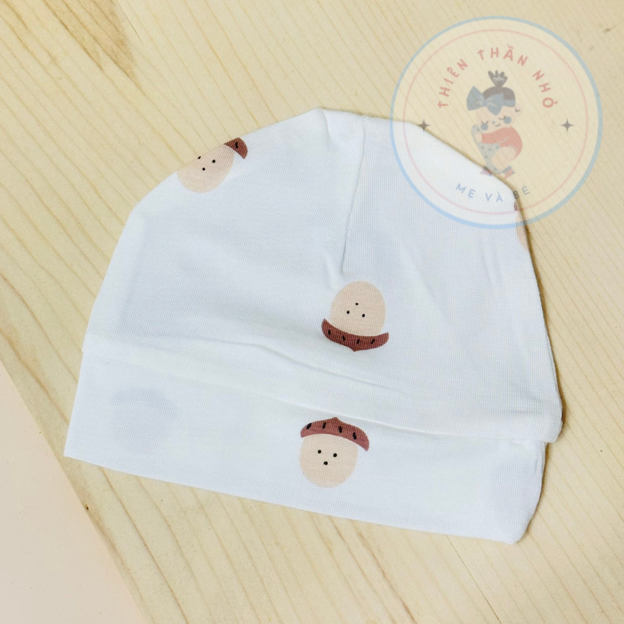 Mũ Sơ Sinh Chất Cotton Thun Lạnh Mềm Mịn Cho Bé Trai, Bé Gái Sơ Sinh Từ 0-3 Tháng
