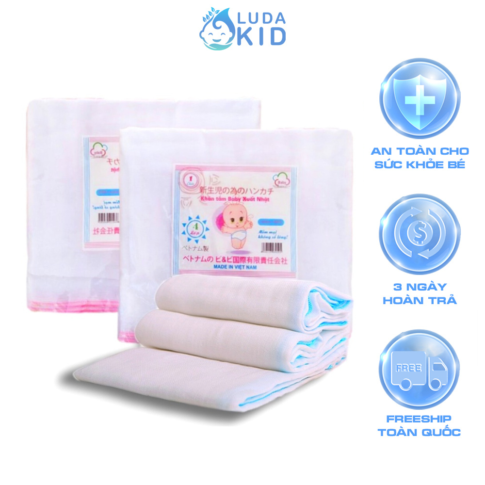 Khăn tắm xô 6 lớp cho bé, khăn tắm cho bé sơ sinh trắng xuất Nhật LUDAKID