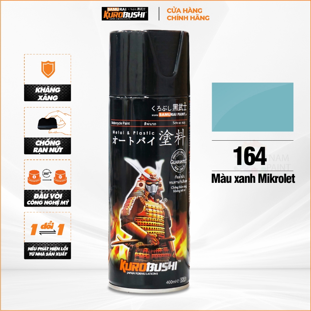 Sơn xịt SAMURAI Kurobushi - Màu XANH MIKROLET 164 (400ml) chuyên dùng cho xe máy