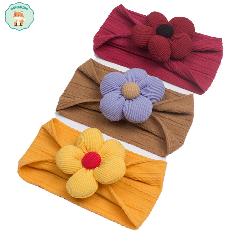 Băng đô bé gái 0-2 tuổi, băng che thóp hình hoa 3D Turban cho bé phong cách Hàn Quốc siêu đáng yêu cho bé Bunakids PK63