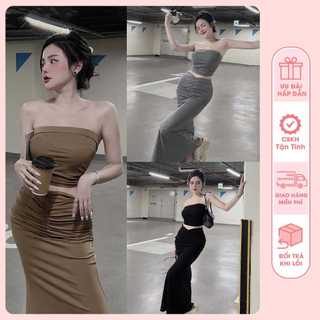 Set Đầm Body Nhún Hông Chân Váy Đuôi Cá - Chất thun gân co dãn thoải mái, Freesize 40-55kg
