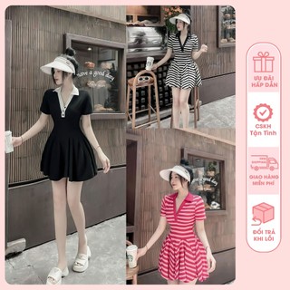 Đầm Xoè Cổ Trụ Kèm Quần Riêng - chất thun gân, Feesize 40-60kg