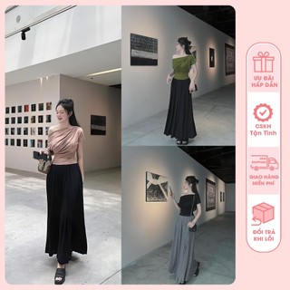 Set Áo Lệch Vai Kèm Chân Váy Xuông Dài - chất cotton dẻo, Freesize 40-55kg