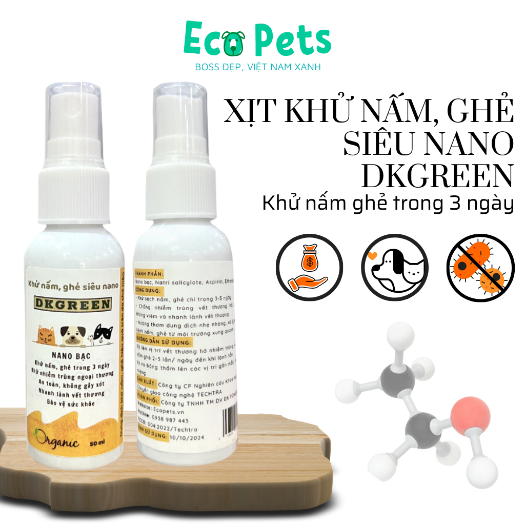 Xịt khử nấm ghẻ DKREEN ECOPETS khử trị nấm ghẻ siêu nano cho chó mèo an toàn hiệu quả sau 7 ngày 50ml