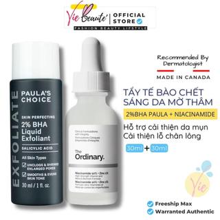 Combo Hỗ Trợ Se Khít Lỗ Chân Lông (BHA 2% Liquid Paulachoice + Serum Niacinamide 10% + Zinc 1% The Ordinary)