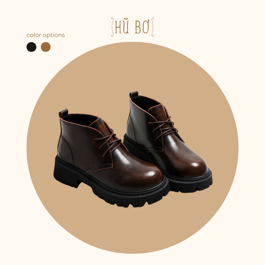 Original boots đế 5cm  - Boots da bò nữ phong cách vintage, retro
