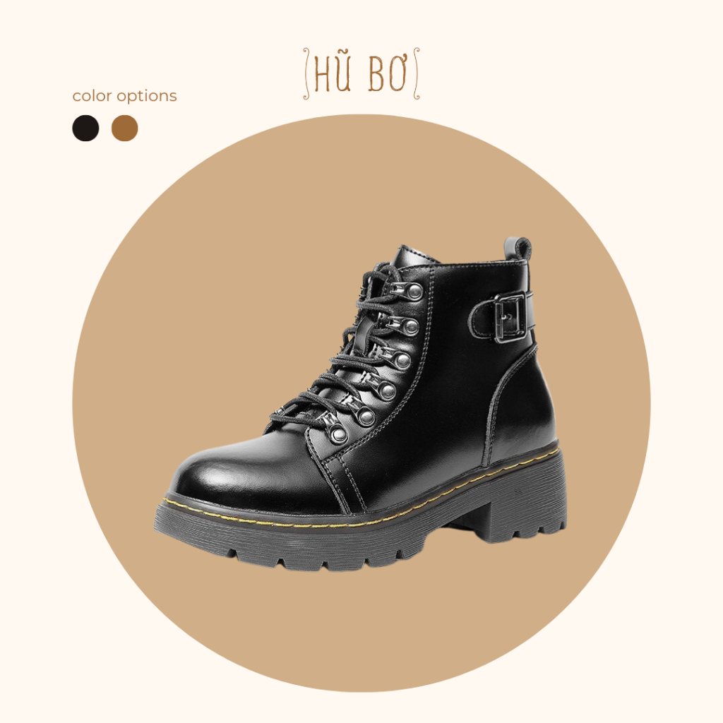 Copper boots đế cao  - Boots da bò nữ phong cách vintage, retro