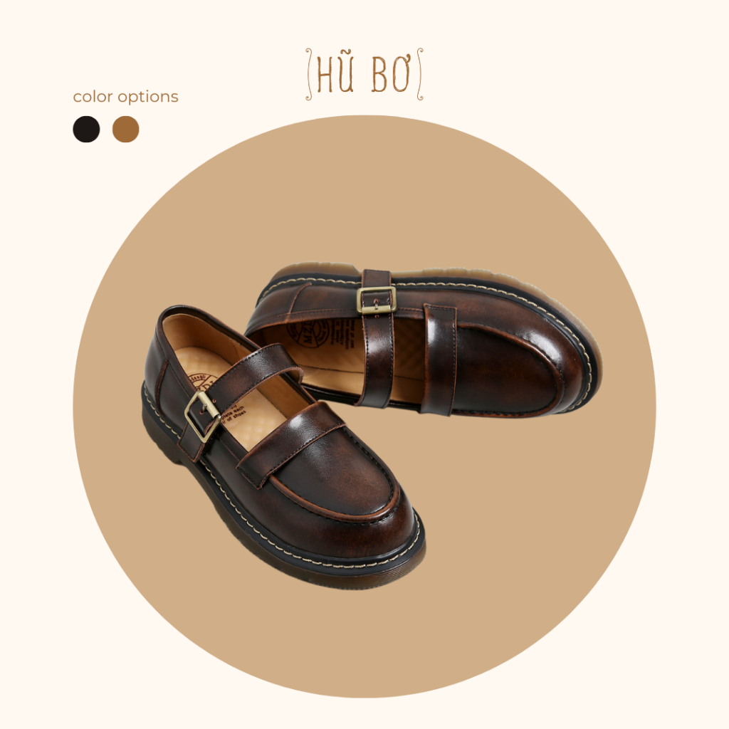 Joshi strap shoes - Giày da bò nữ phong cách vintage, retro
