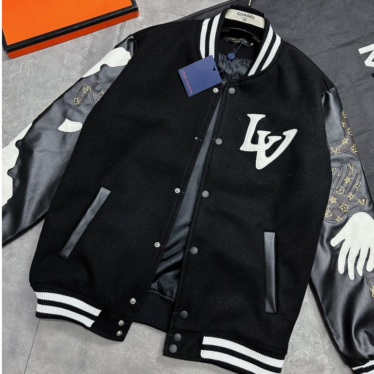 Áo Khoác Bomber Nam Lờ Vê Tay Da Thêu Viền Siêu Đẹp - Áo Khoác Bomber Nam  Cao Cấp