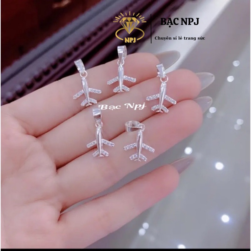 Mặt máy bay đơn giản , mặt dây chuyền xinh xắn - Bạc Npj