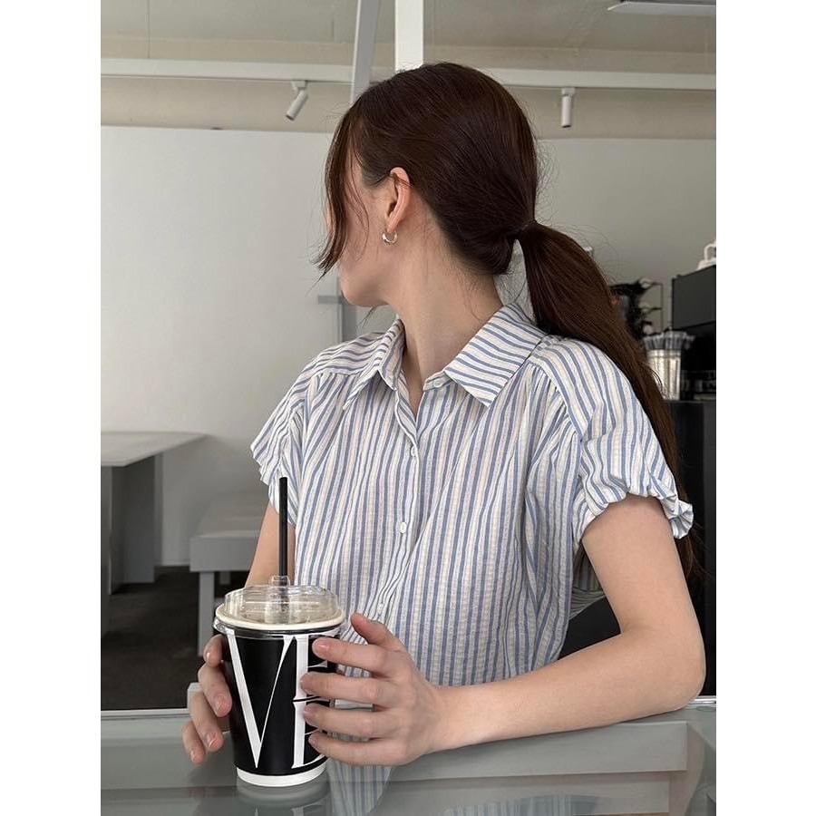 Áo sơ mi kẻ sọc , áo sơ mi VGU cúp tay hến chất liệu cotton mặc đi chơi đi làm