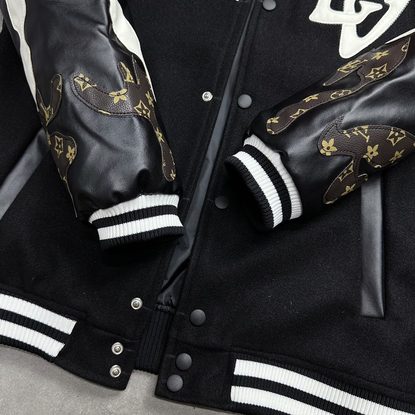 Áo Khoác Bomber Nam Lờ Vê Tay Da Thêu Viền Siêu Đẹp - Áo Khoác Bomber Nam  Cao Cấp
