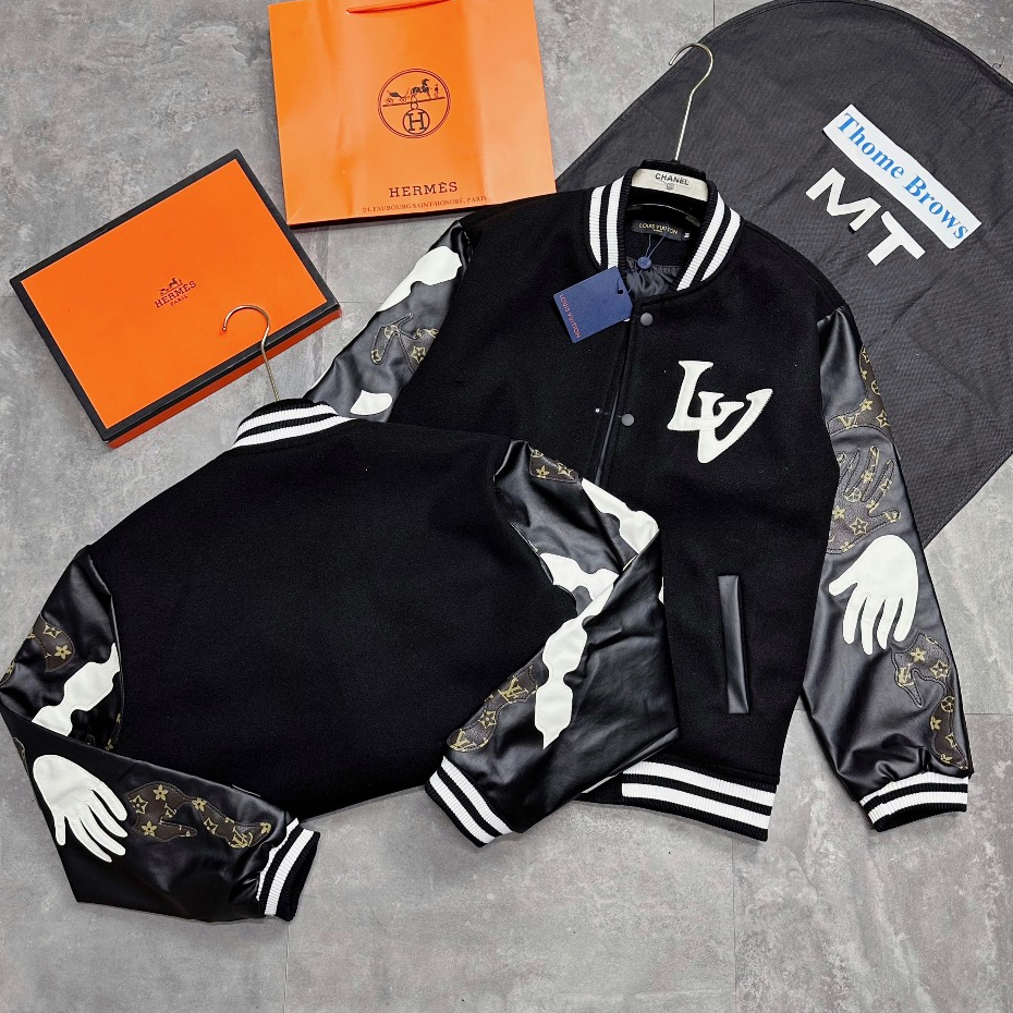 Áo Khoác Bomber Nam Lờ Vê Tay Da Thêu Viền Siêu Đẹp - Áo Khoác Bomber Nam  Cao Cấp