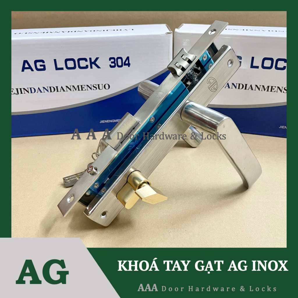 [Giá Xưởng] Khóa tay gạt cửa nhôm AG inox 304 lắp hệ việt pháp, hệ 700, hệ 1000, sắt hộp 3x6, hộp 4x8