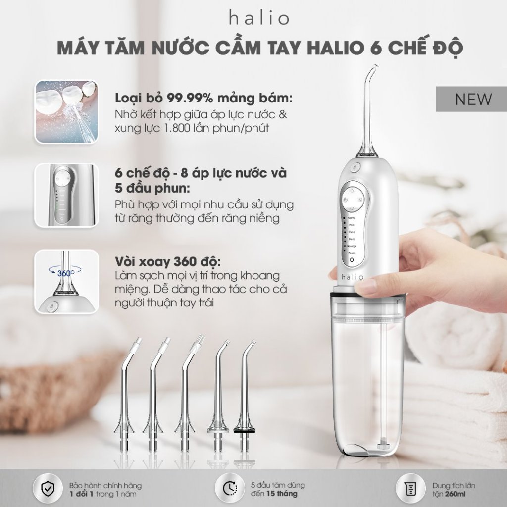 Máy tăm nước Halio Professional Cordless Oral Irrigator cho răng niềng