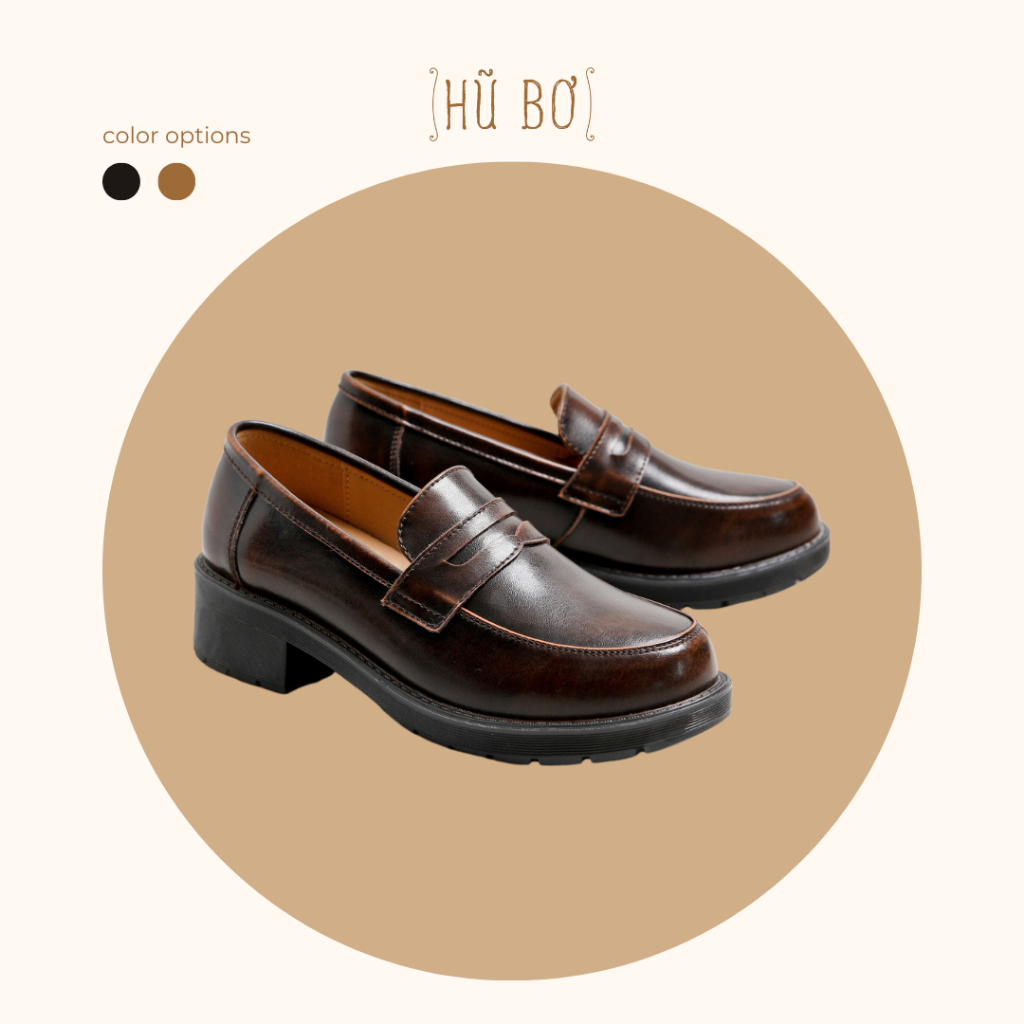 Joshi loafers phiên bản đế cao 5cm - Giày da bò nữ ( genuine leather) phong cách vintage, retro
