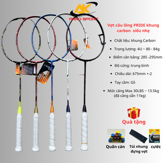Vợt cầu lông chính hãng PRIDE khung carbon siêu bền căng sẵn 11kg phù hợp với người mới chơi, học sinh sinh viên