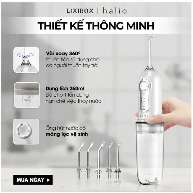 Máy tăm nước Halio Professional Cordless Oral Irrigator cho răng niềng