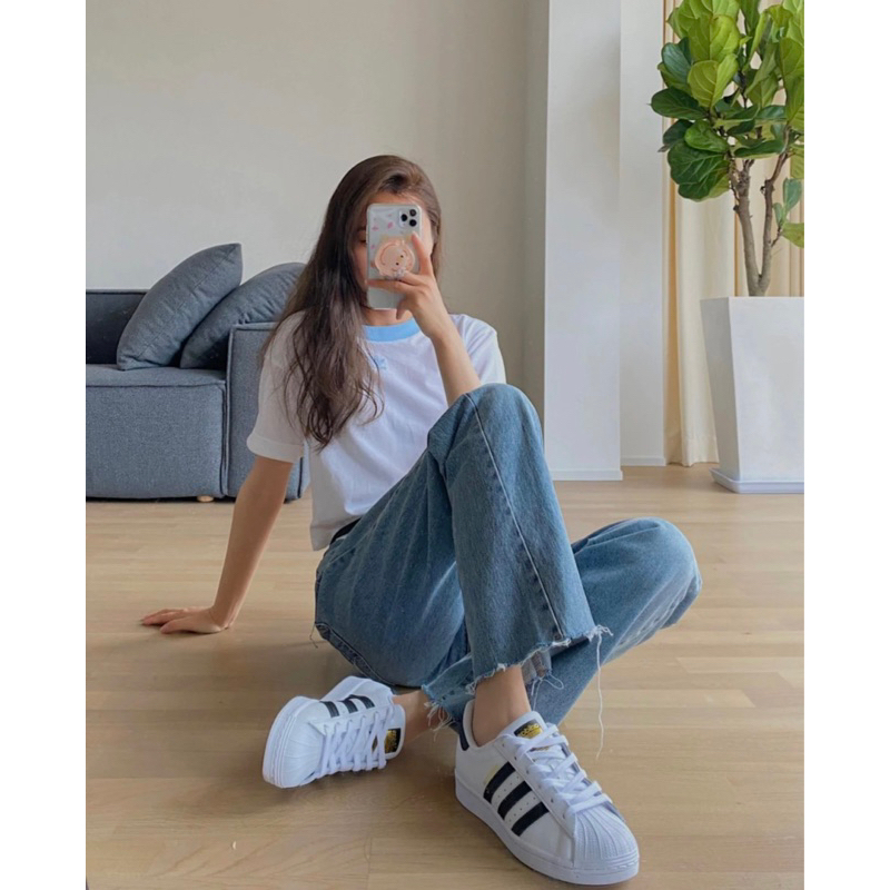 Giày thể thao sneakers adid.as sò trắng sọc đen cao cấp , giày thời trang big size nam tich chu shop