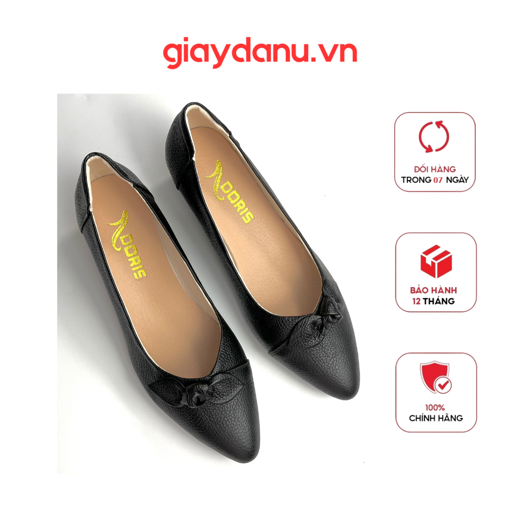 Giày  búp bê đế xuồng 5cm da thật mũi nhọn gắn nơ nhỏ DN505- FORM NHỎ  -CÓ BẢO HÀNH.