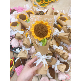 Bó hoa 1 bông hướng dương bằng len handmade ảnh thật hàng có sẵn