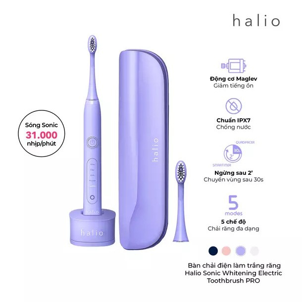 Combo Bàn Chải Điện Làm Trắng Răng Halio Sonic PRO Periwinkle Limited Edition & Set Đầu Bàn Chải