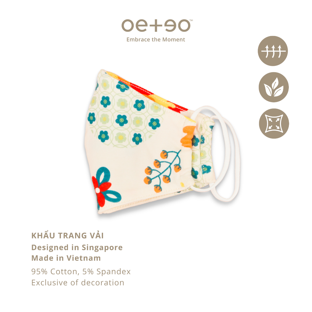 Khẩu trang vải OETEO bé trai bé gái 95% cotton - 5% spandex co dãn họa tiết trang trí vải trơn tái sử dụng nhiều lần