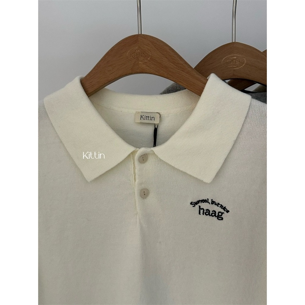 Áo len cổ polo thêu chữ Kittin - Nhakholiti - AL596