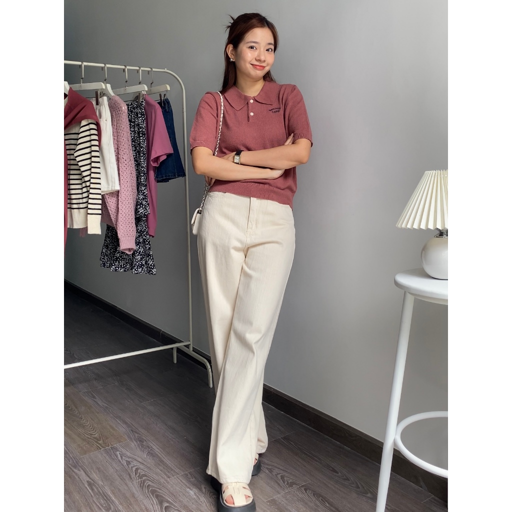 Áo len cổ polo thêu chữ Kittin - Nhakholiti - AL596