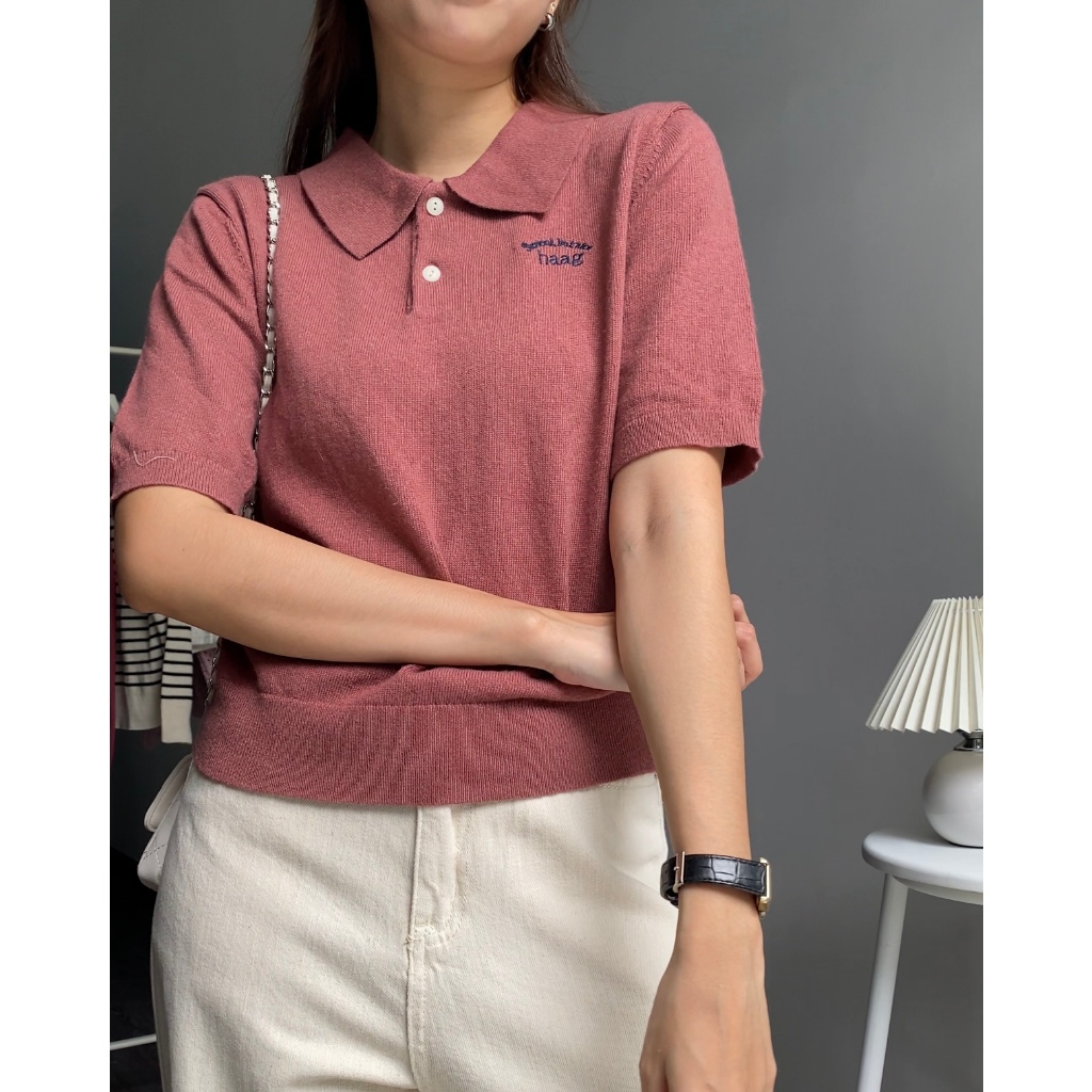 Áo len cổ polo thêu chữ Kittin - Nhakholiti - AL596