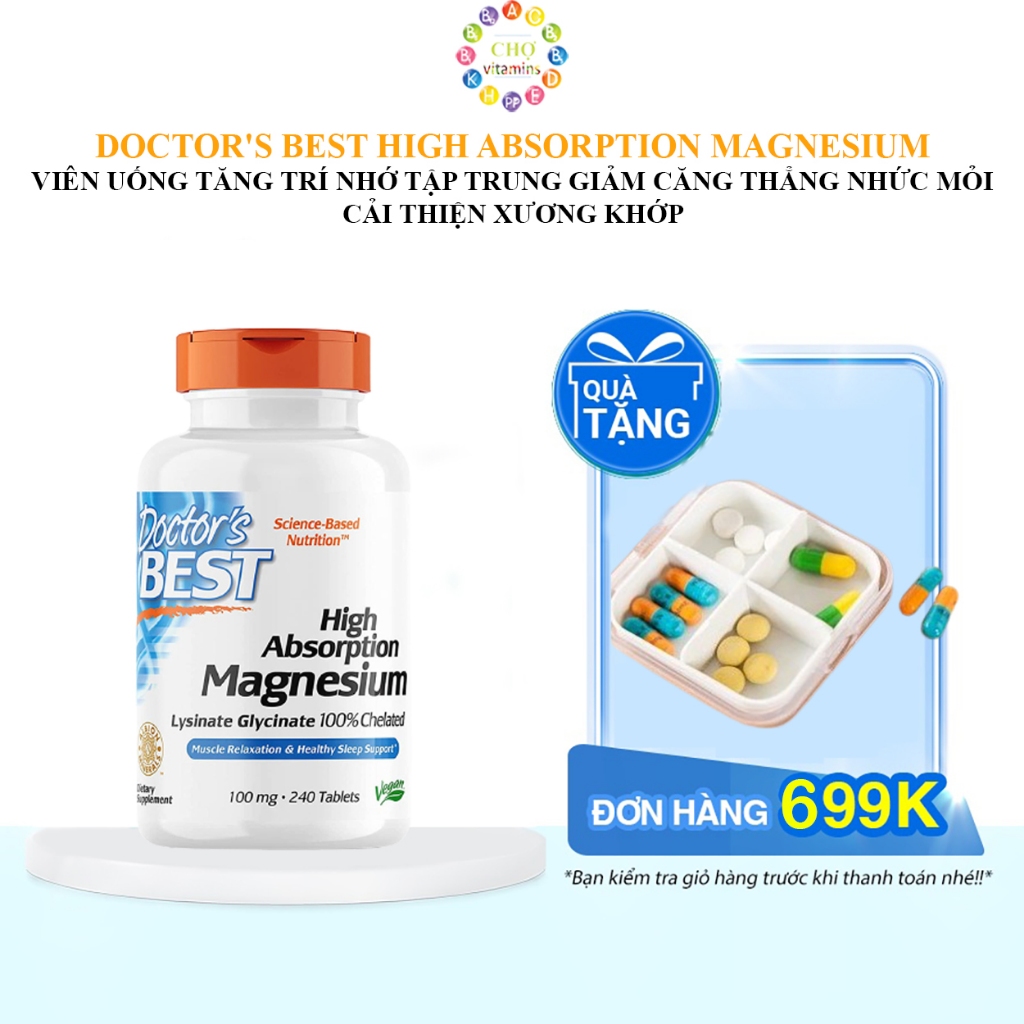 Doctor's Best High Absorption Magnesium Lysinate Glycinate 100% Phát Triển Cơ Bắp, Cải Thiện Giấc Ngủ