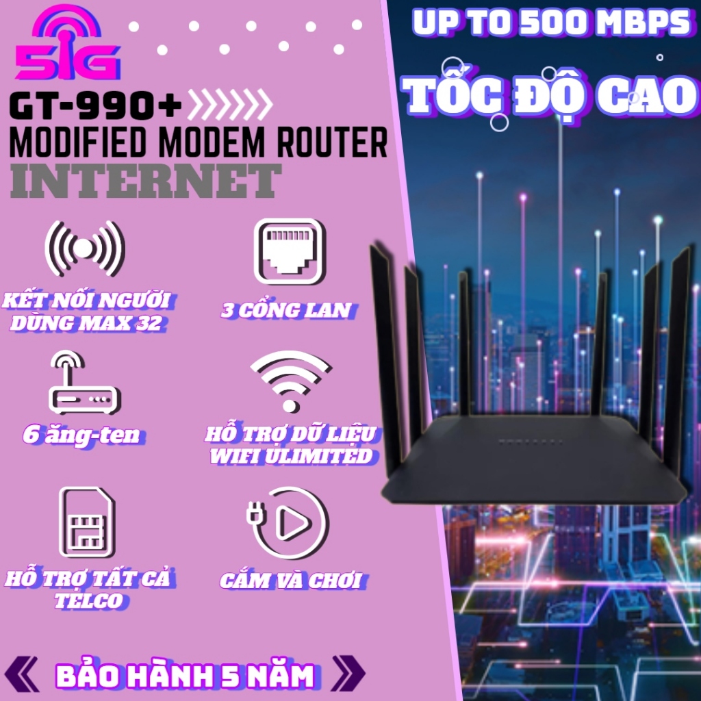 Bộ định tuyến Modem LTE 4G 5G LTE được sửa đổi không giới hạn GT990 đã bán được hàng nghìn kết nối WIFI tốt